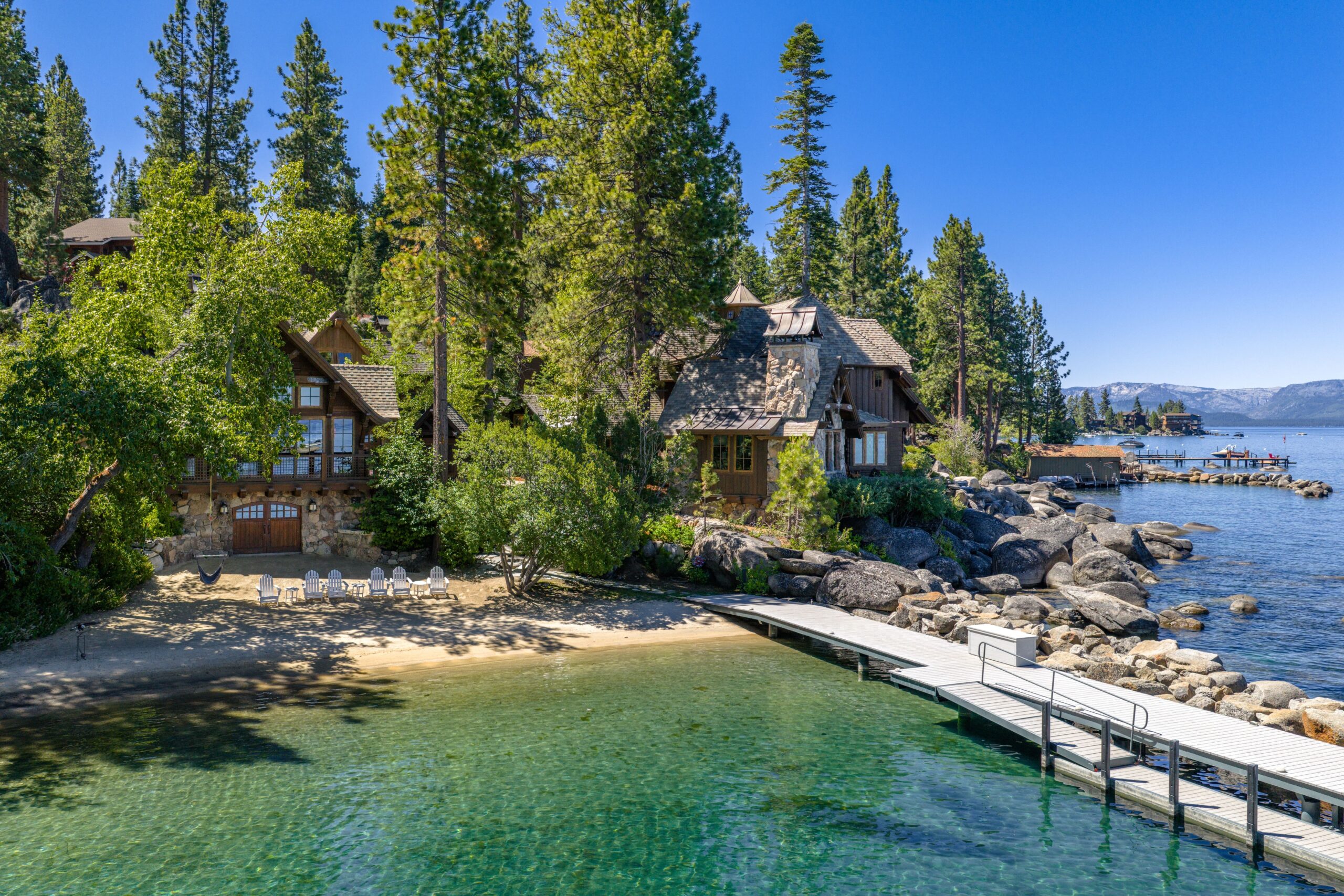 Lake Tahoe waterfront estate with a private pier in Glenbrook, Nevada
