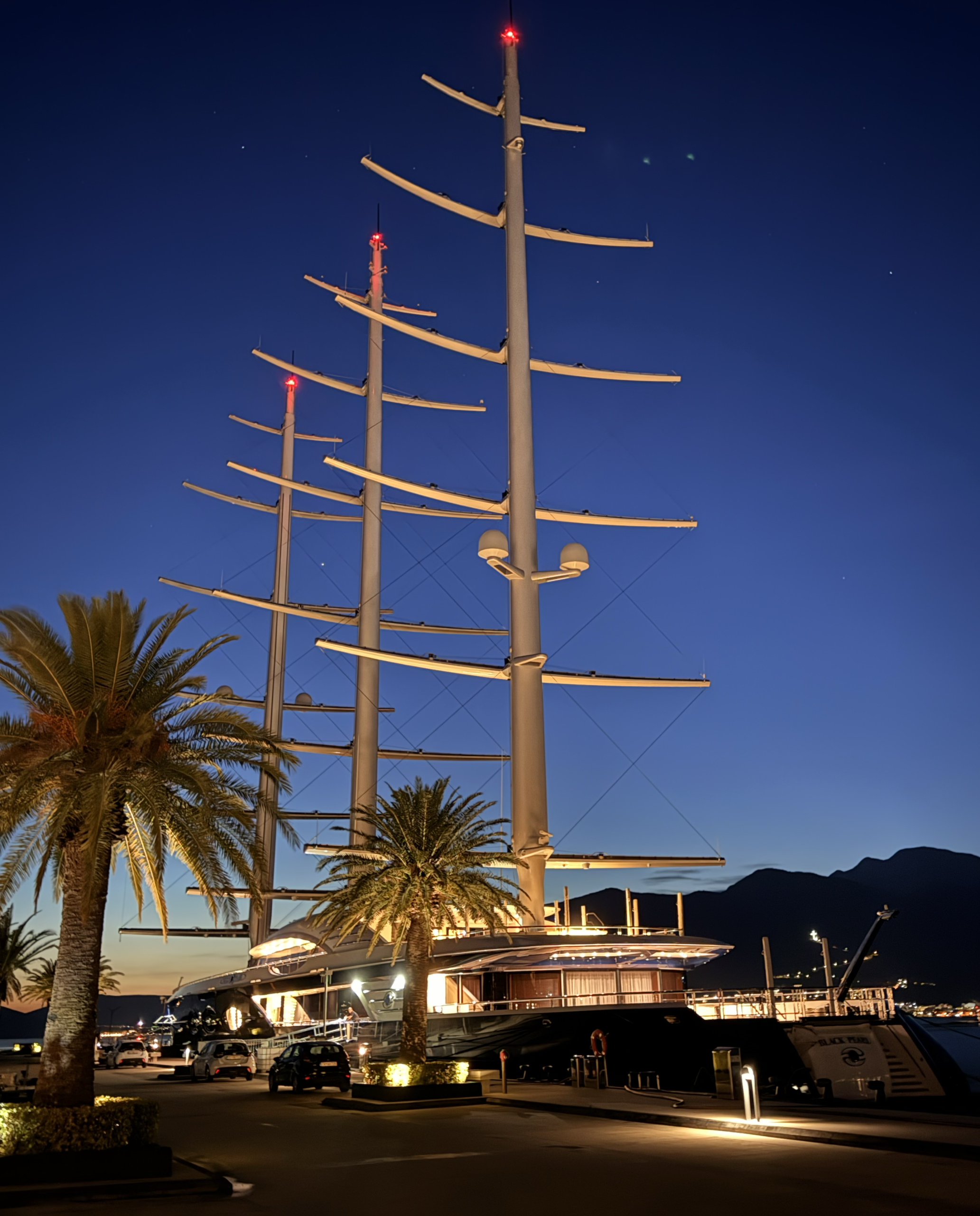 Black Pearl illuminated at night